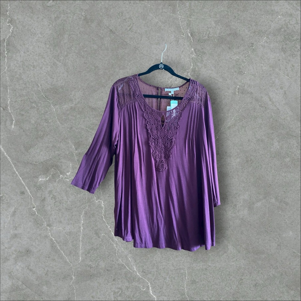 Danielle Rainn  eggplant purple ladies 1X 
3/4 sleeve. NWT. Many details! NWT - Picture 7 of 8